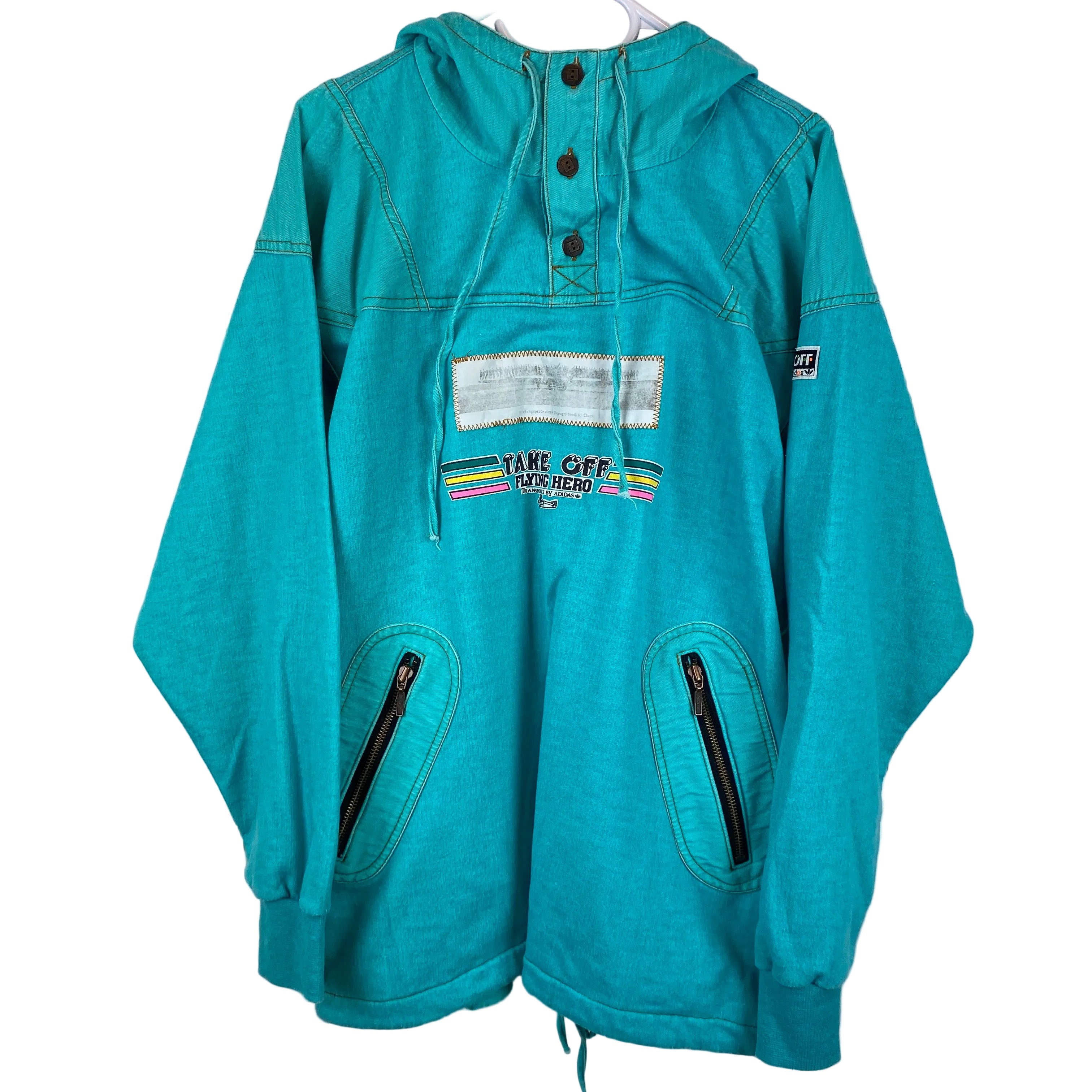 Adidas Vintage Track Jacket, Size L, Denim Hoodie 1990’s, Take Off