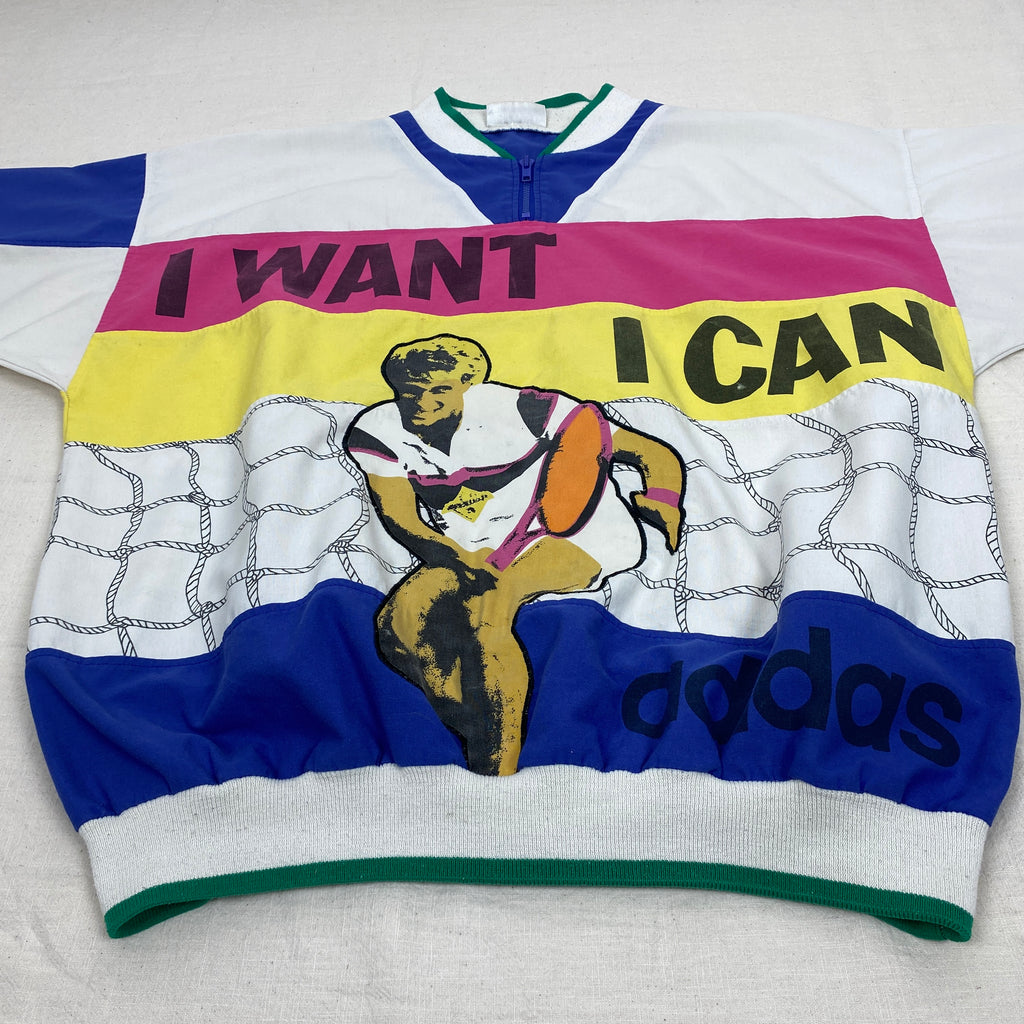 Adidas Vintage Sweatshirt, Size L, I Want I Can, Tennis, 80’s/90’s