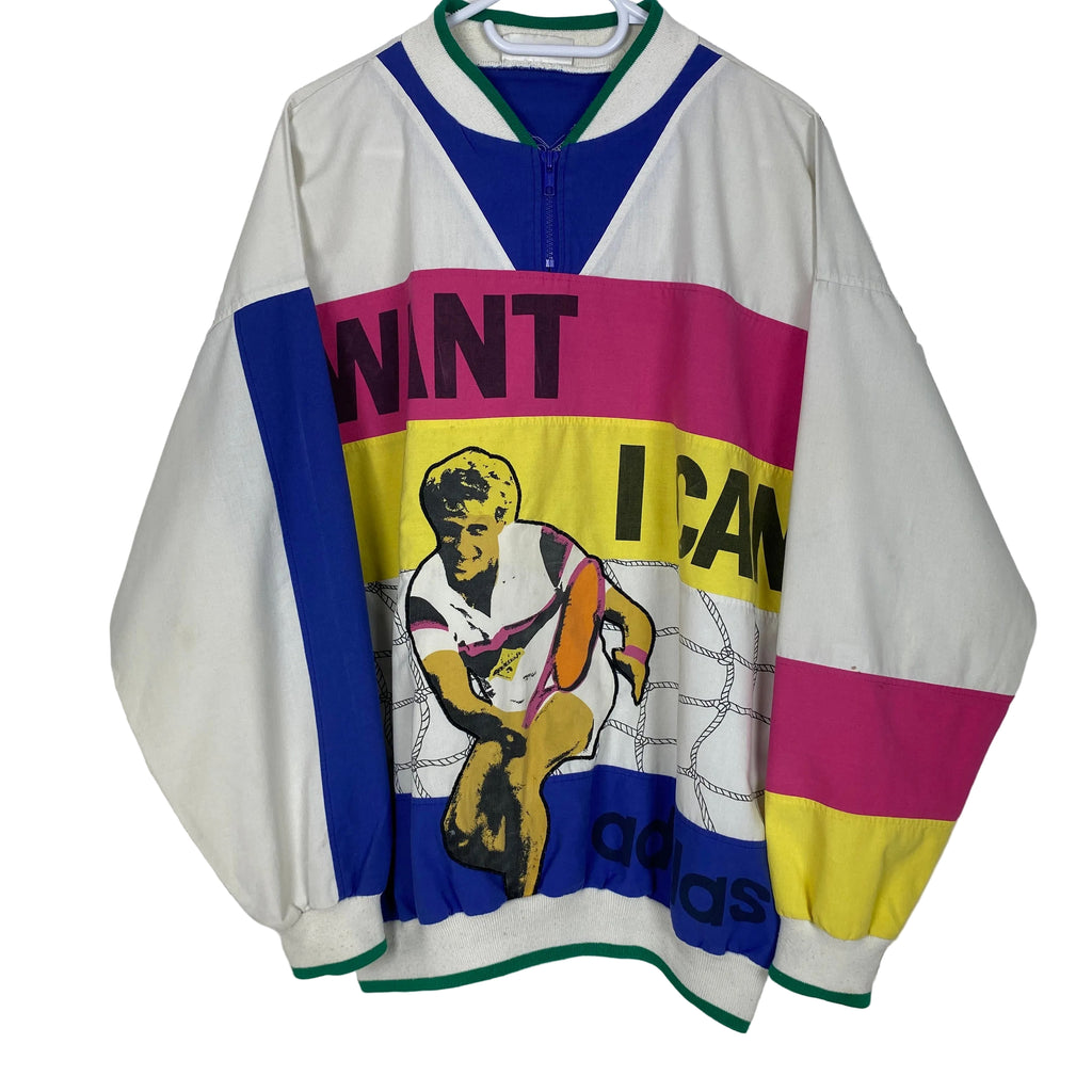 Adidas Vintage Sweatshirt, Size L, I Want I Can, Tennis, 80’s/90’s